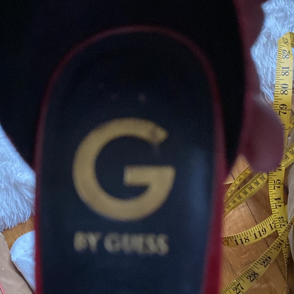 Womens Sz 7.5M red low stacked heel strap ankle wrapped glitter party sandals - Picture 9 of 13